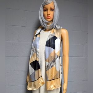 Jammers Leufgen Silk Scarf Rectangle Neck Scarf 62"X17" Semi Sheer Neutral